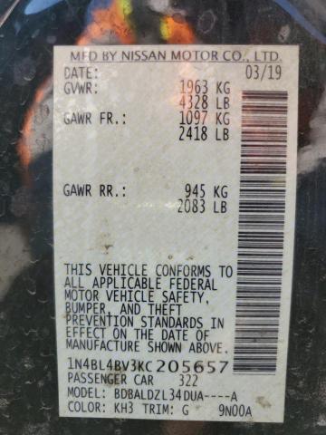 1N4BL4BV3KC205657 - 2019 NISSAN ALTIMA S შავი ფოტო 13