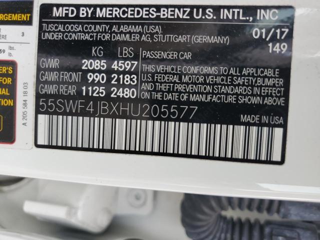 55SWF4JBXHU205577 - 2017 MERCEDES-BENZ C 300 WHITE photo 12