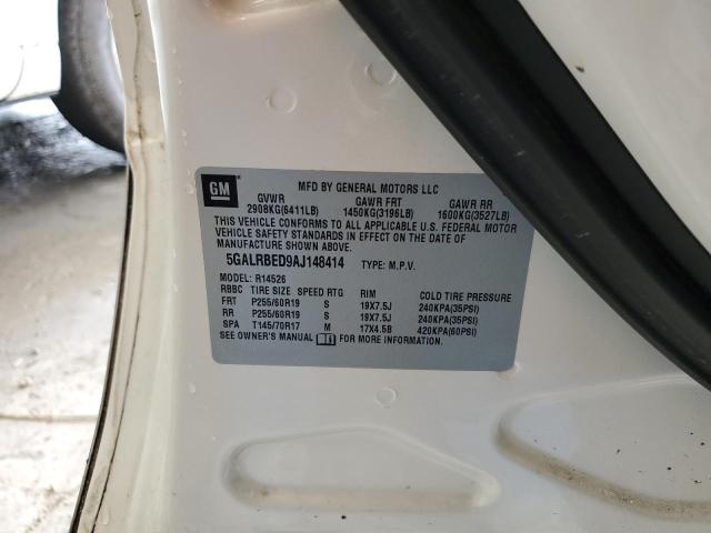 5GALRBED9AJ148414 - 2010 BUICK ENCLAVE CXL WHITE photo 14