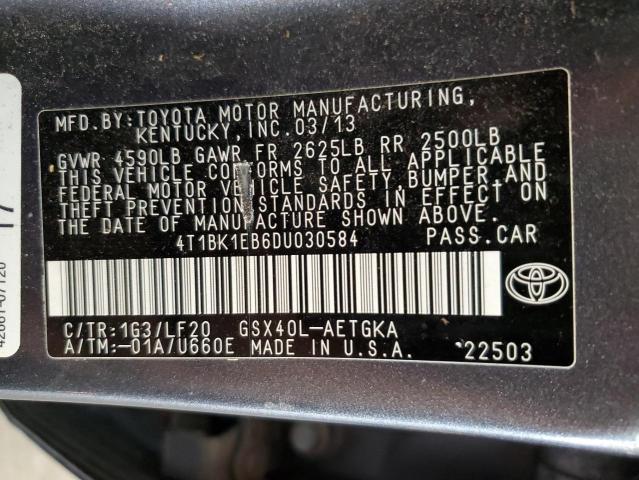 4T1BK1EB6DU030584 - 2013 TOYOTA AVALON BASE Մոխրագույն լուսանկար 13