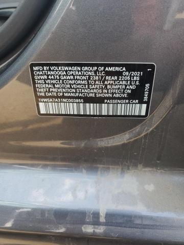 1VWSA7A31NC003855 - 2022 VOLKSWAGEN PASSAT SE 灰色 照片 12