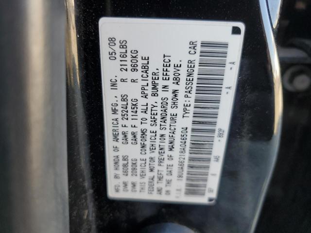 19UUA66218A046504 - 2008 ACURA TL შავი ფოტო 12