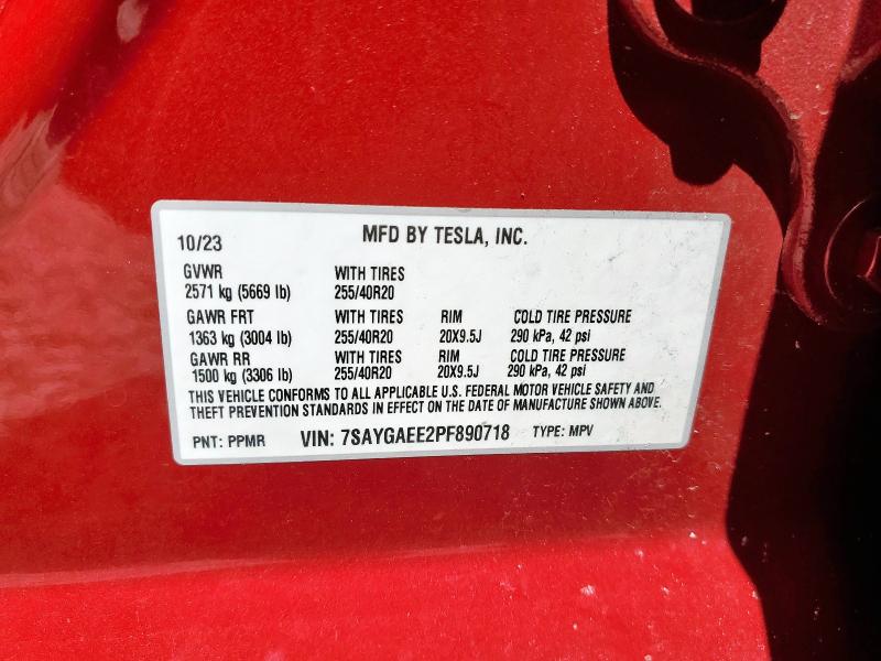 7SAYGAEE2PF890718 - 2023 TESLA MODEL Y RED photo 12