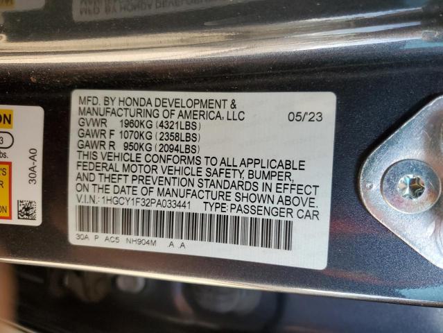 1HGCY1F32PA033441 - 2023 HONDA ACCORD EX GRAY photo 12