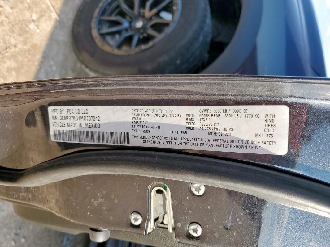 3C6RR7KG1MG707312 - 2021 RAM 1500 CLASS TRADESMAN أسود صورة 12
