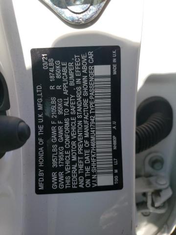 SHHFK7H46MU417942 - 2021 HONDA CIVIC SPORT თეთრი ფოტო 12