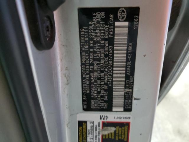 4T4BF3EK7BR174583 - 2011 TOYOTA CAMRY BASE SILVER photo 12