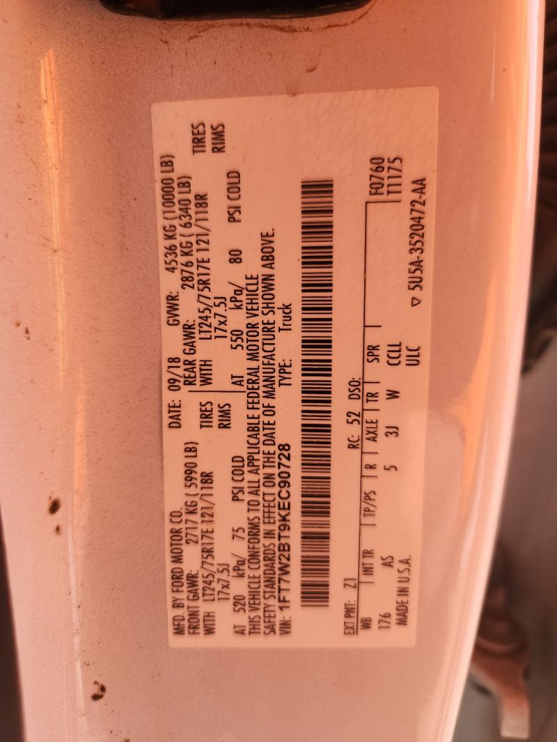 1FT7W2BT9KEC90728 - 2019 FORD F250 SUPER DUTY WHITE photo 12