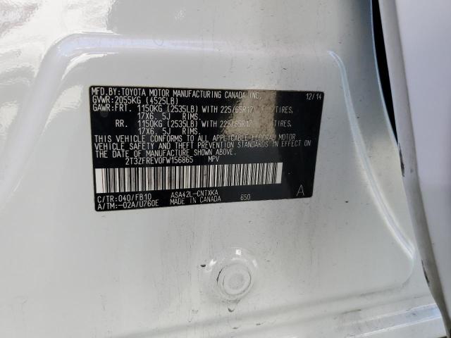 2T3ZFREV0FW156865 - 2015 TOYOTA RAV4 LE WHITE photo 14