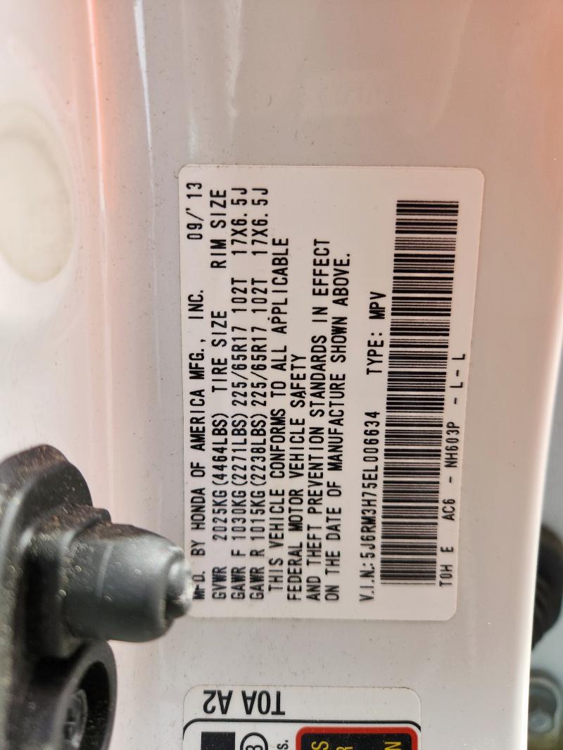 5J6RM3H75EL006634 - 2014 HONDA CR-V EXL WHITE photo 14