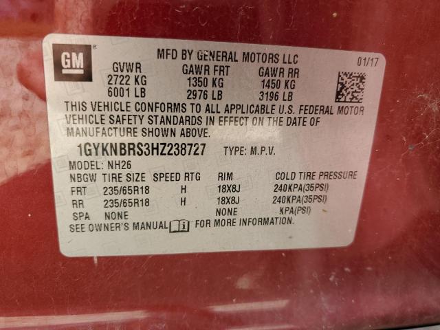 1GYKNBRS3HZ238727 - 2017 CADILLAC XT5 LUXURY RED photo 13