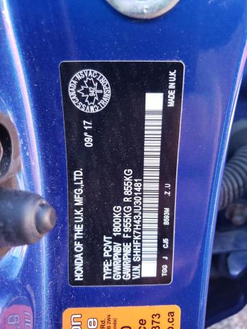 SHHFK7H43JU301481 - 2018 HONDA CIVIC SPORT Mavi foto 12