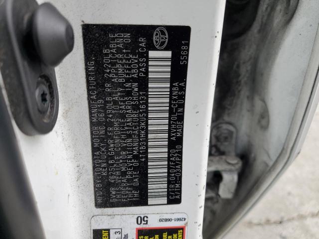 4T1B31HK3KU516131 - 2019 TOYOTA CAMRY LE WHITE photo 12