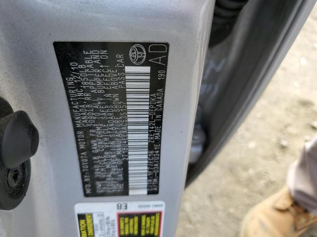 2T1BU4EEXAC535157 - 2010 TOYOTA COROLLA BASE SILVER photo 12