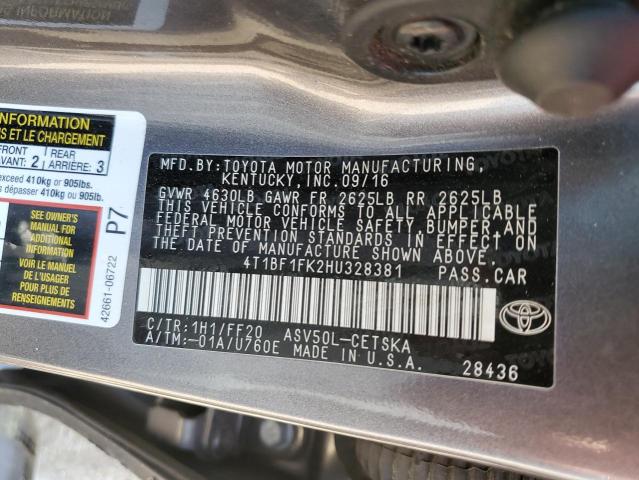 4T1BF1FK2HU328381 - 2017 TOYOTA CAMRY LE GRAY photo 12
