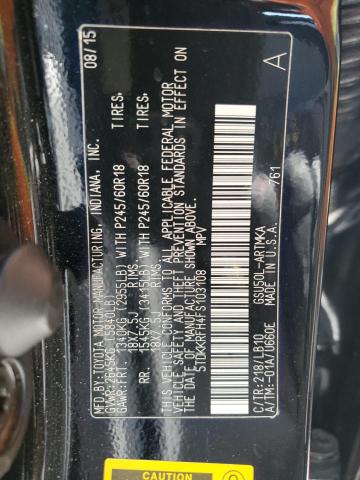 5TDKKRFH4FS103108 - 2015 TOYOTA HIGHLANDER XLE BLACK photo 13