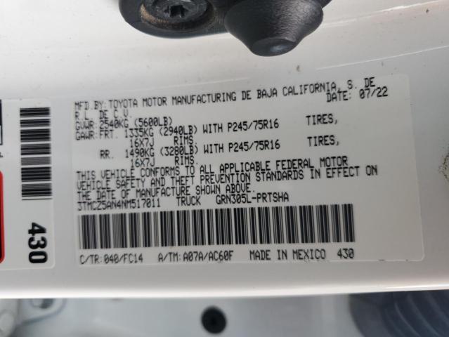3TMCZ5AN4NM517011 - 2022 TOYOTA TACOMA DOUBLE CAB 白色 照片 13
