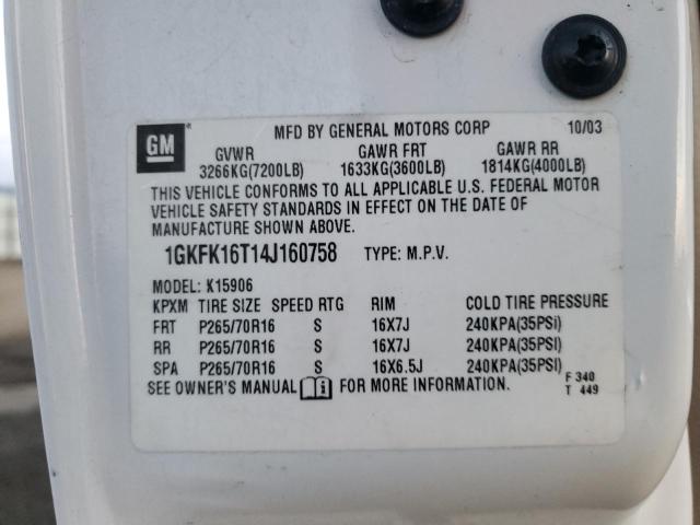 1GKFK16T14J160758 - 2004 GMC YUKON XL K1500 WHITE photo 13