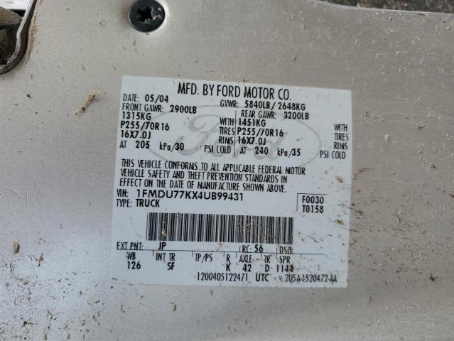 1FMDU77KX4UB99431 - 2004 FORD EXPLORER S SILVER photo 12