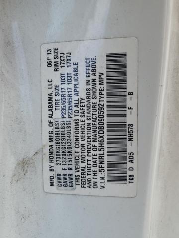 5FNRL5H6XDB090592 - 2013 HONDA ODYSSEY EXL WHITE photo 13