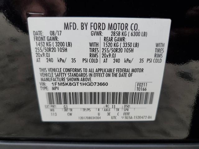 1FM5K8GT1HGD73660 - 2017 FORD EXPLORER SPORT Czarny zdjęcie 13