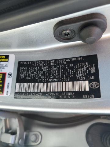 4T1C31AK8MU549059 - 2021 TOYOTA CAMRY LE SILVER photo 12