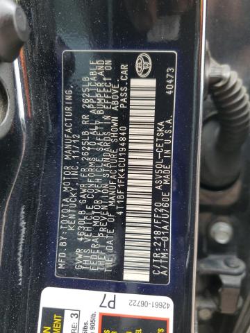 4T1BF1FK4CU194840 - 2012 TOYOTA CAMRY BASE Qara foto 13