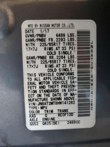 JN8AT2MT8HW141262 - 2017 NISSAN ROGUE S GRAY photo 13