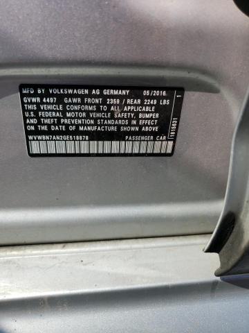 WVWBN7AN2GE518878 - 2016 VOLKSWAGEN CC BASE SILVER photo 12