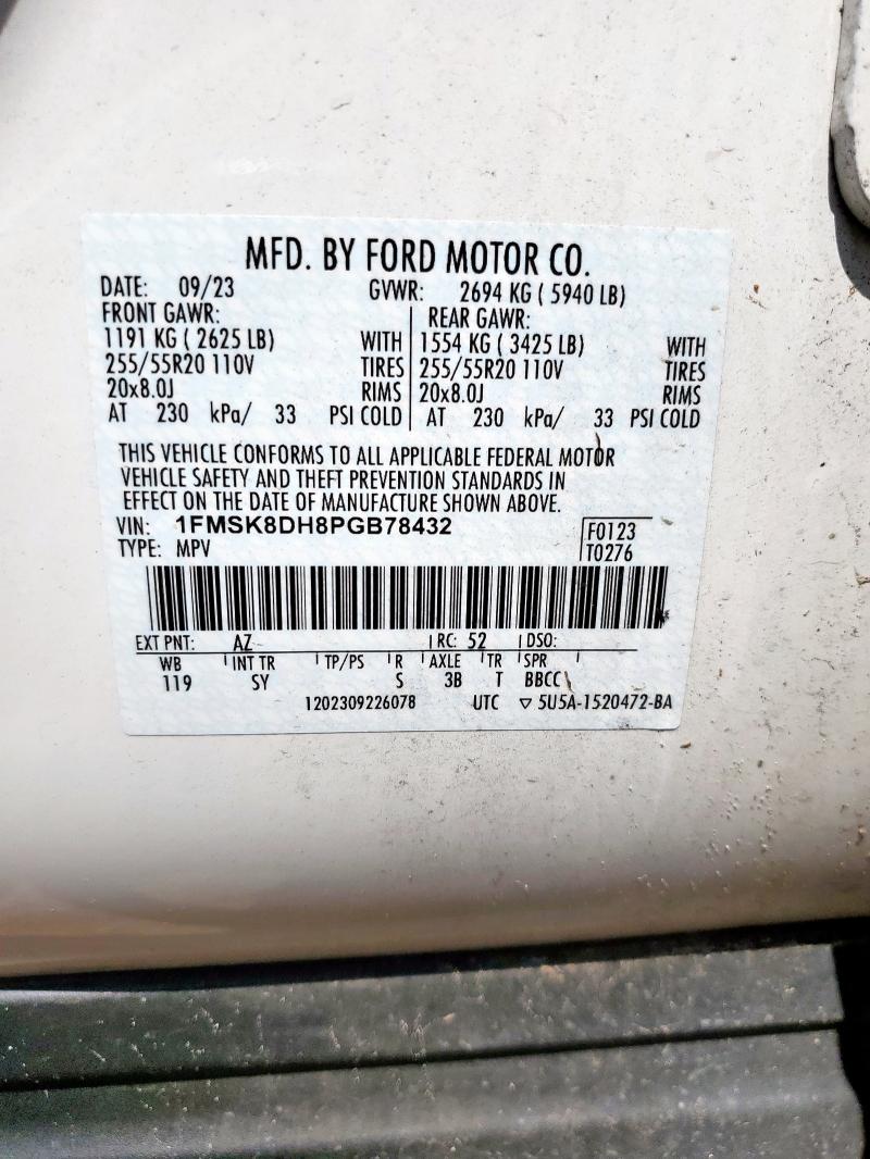 1FMSK8DH8PGB78432 - 2023 FORD EXPLORER XLT WHITE photo 14