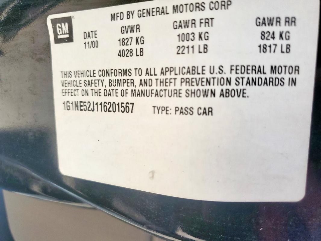 1G1NE52J116201567 - 2001 CHEVROLET MALIBU LS BLACK photo 12