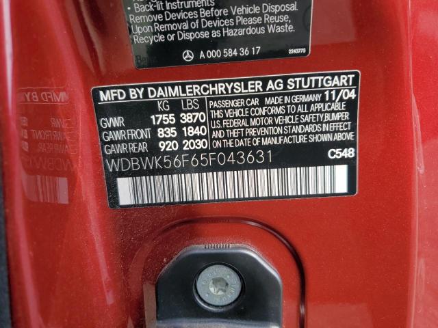 WDBWK56F65F043631 - 2005 MERCEDES-BENZ SLK 350 MAROON photo 12