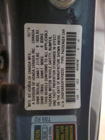 2HGFG4A53FH700222 - 2015 HONDA CIVIC SI GRAY photo 12