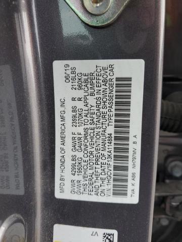 1HGCV1F13KA114884 - 2019 HONDA ACCORD LX Сұр фото 12