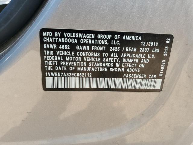 1VWBN7A32EC062112 - 2014 VOLKSWAGEN PASSAT SE SILVER photo 12
