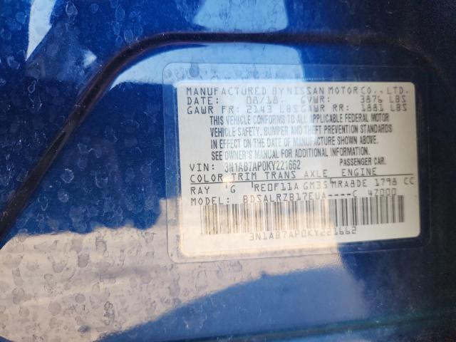 3N1AB7AP0KY221662 - 2019 NISSAN SENTRA S ლურჯი ფოტო 12