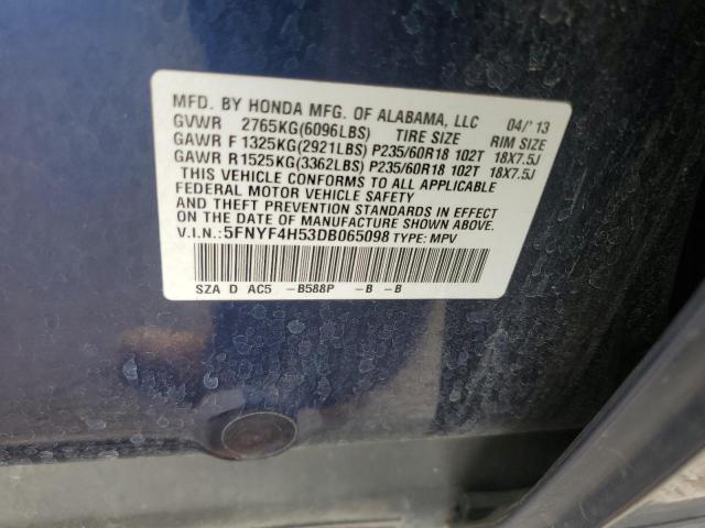 5FNYF4H53DB065098 - 2013 HONDA PILOT EXL 蓝色 照片 13