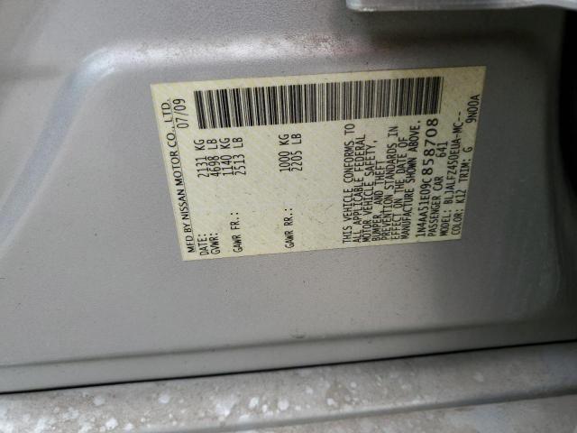 1N4AA51E09C858708 - 2009 NISSAN MAXIMA S ვერცხლისფერი ფოტო 12