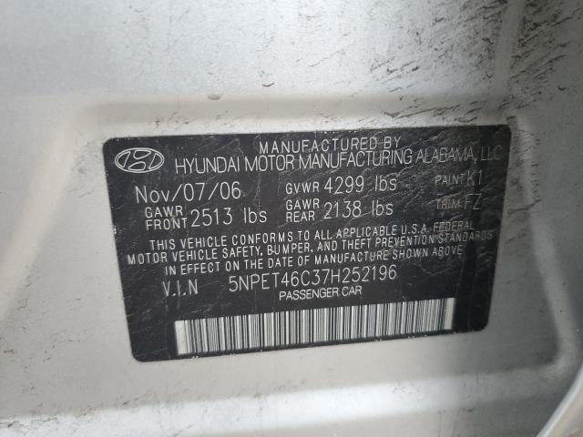 5NPET46C37H252196 - 2007 HYUNDAI SONATA GLS SILVER photo 12