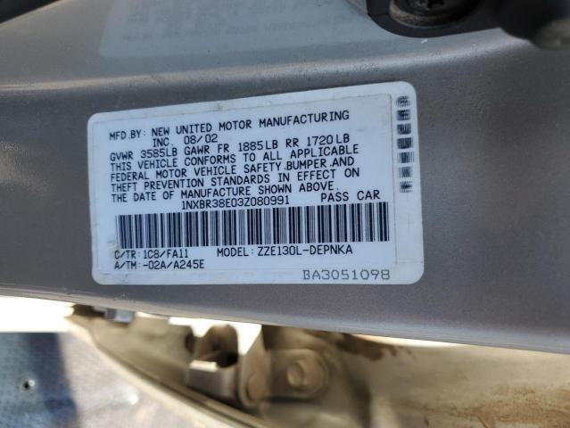 1NXBR38E03Z080991 - 2003 TOYOTA COROLLA CE Күміс фото 13