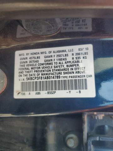 5KBCP3F81AB014789 - 2010 HONDA ACCORD EXL BLUE photo 12