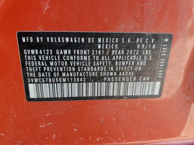 3VWC57BU5KM113642 - 2019 VOLKSWAGEN JETTA S ORANGE photo 12