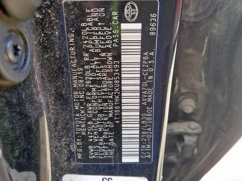 4T1B61HK2KU853493 - 2019 TOYOTA CAMRY XSE Qara foto 13