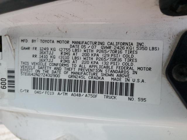 5TEUU42N27Z432900 - 2007 TOYOTA TACOMA ACCESS CAB Ақ фото 13