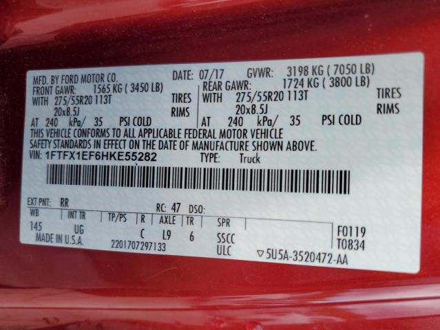 1FTFX1EF6HKE55282 - 2017 FORD F150 SUPER CAB RED photo 12
