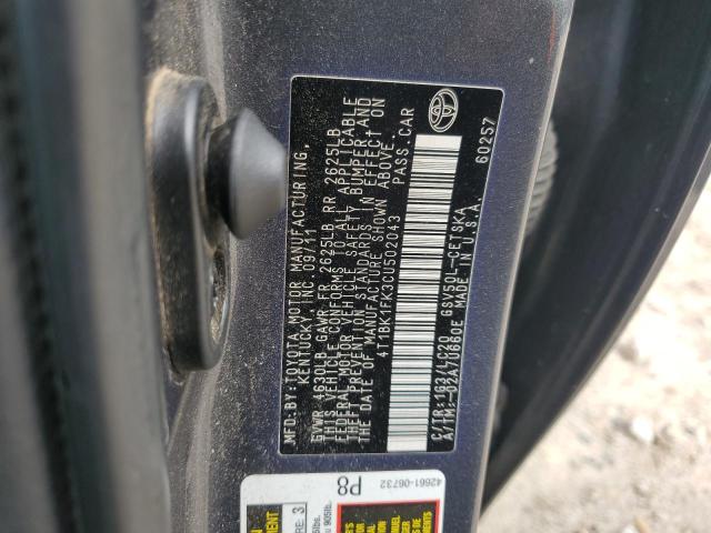 4T1BK1FK3CU502043 - 2012 TOYOTA CAMRY SE ნაცრისფერი ფოტო 12