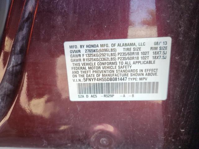 5FNYF4H55DB081447 - 2013 HONDA PILOT EXL Kastanienbraun Foto 14