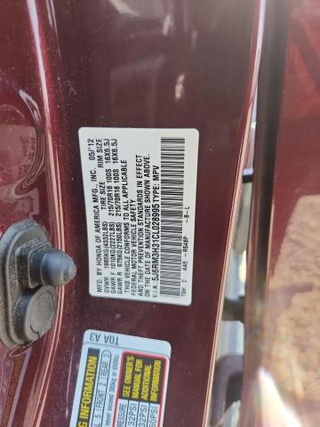 5J6RM3H31CL028995 - 2012 HONDA CR-V LX MAROON photo 13