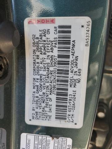 JTDBE32K030139057 - 2003 TOYOTA CAMRY LE GREEN photo 13