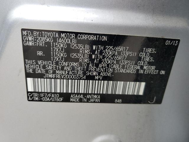 JTMRFREV2DD003754 - 2013 TOYOTA RAV4 XLE SILVER photo 14